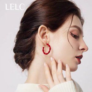 Red velvet hoop earrings